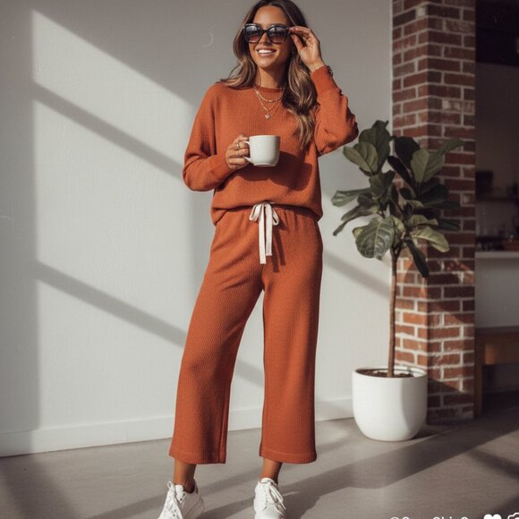Charlie Holiday Locale Waffle Sweatshirt & Journey Lounge Pants Set - Picture 1 of 6